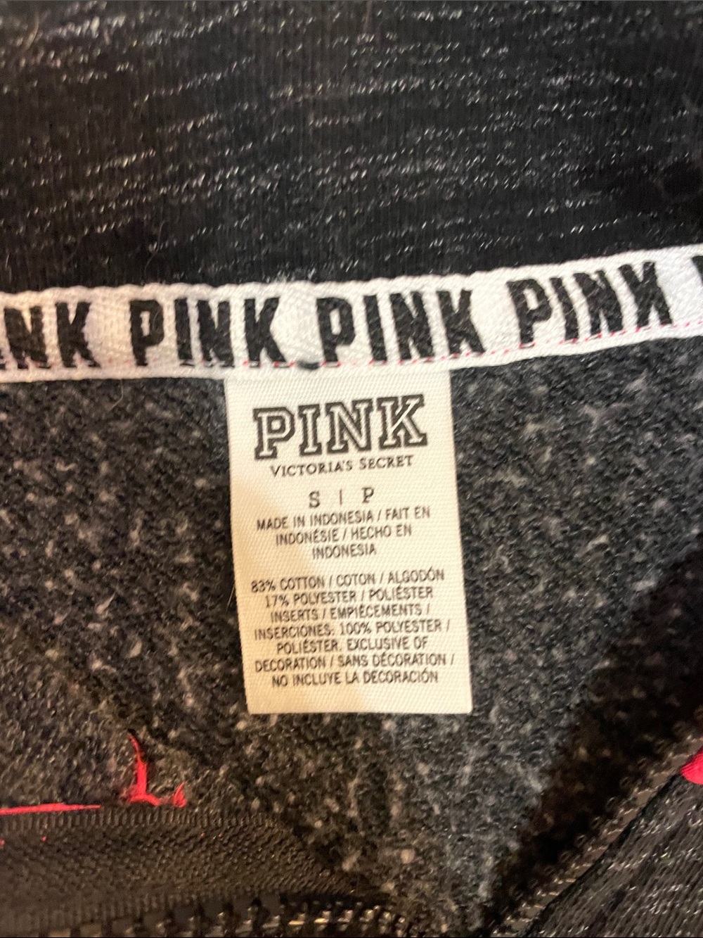 PINK Victoria's Secret Black Heather Pullover Hoodie with Bright Pink Panels - Picture 7 of 7